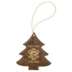 Laserable Leatherette Star Ornament With Gold String