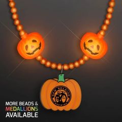 LED Beads, Halloween Necklace W/ Pumpkin Medallion