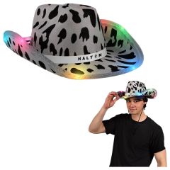 LED Cow Print Hat With White Band