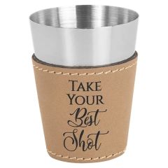 Light Brown 2 Oz Leatherette & Stainless Steel Shot Glass