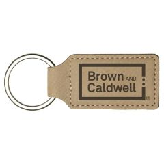 Light Brown Laserable Leatherette Rectangle Keychain