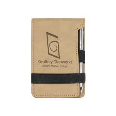 Light Brown Leatherette Mini Notepad With Pen