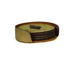 Light Brown Leatherette Round Coaster Set