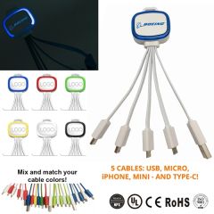 Light Up 5-In-1 Mobile USB Charging Cables - W/ Type C