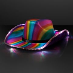 Light Up Cowboy Shiny Rainbow Hat W/ Black Band