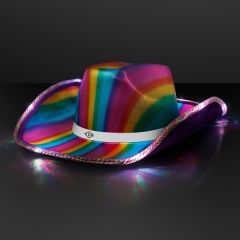 Light Up Cowboy Shiny Rainbow Hat W/ White Band