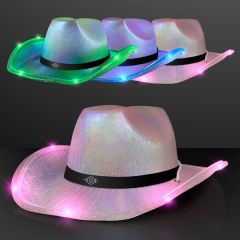 Light Up Iridescent Cowgirl Hat With Black Band