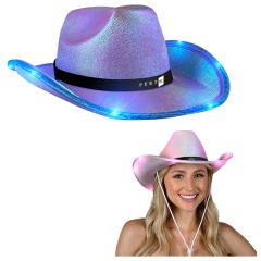 Light Up Iridescent Cowgirl Hat With Black Band