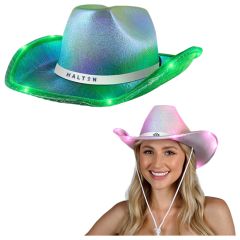 Light Up Iridescent Cowgirl Hat With White Band