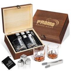 Luxury Whiskey Glass Gift Set With Stone Ice & Wood Box