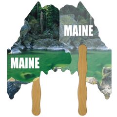 Maine State Fast Fan W/ Wooden Handle & 2 Sides Imprinted