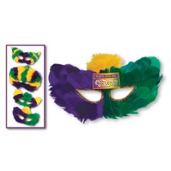 Mardi Gras Fanci-Feather Masks W/ Custom Faux Leather Icon