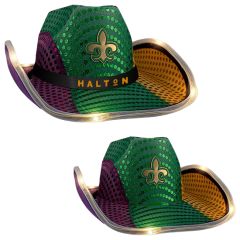 Mardi Gras LED Sequin Cowboy Hat With Black Band