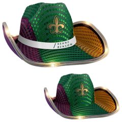 Mardi Gras LED Sequin Cowboy Hat With White Band