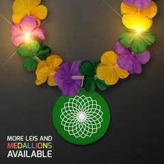 Mardi Gras Lei Light Up Flower Necklace With Medallion