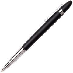 Matte Black Bullet Fisher Space Pen With Chrome Finger Grip and Clip