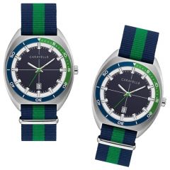 Men's Retro Sport Watch W/Nato Strap, Navy And Green Bezel