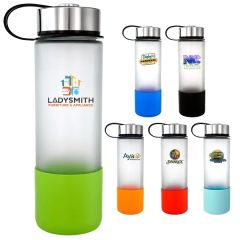 Metal Lanyard Lid 22 Oz Full Color Frosted Glass Grip Bottle