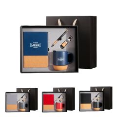 Modern Black and Cork 4-Piece Coffee Mug Notebook Gift Set
