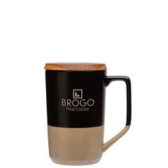 Mogiana 15 Oz Two-Tone Ceramic Mug W/ Wood Lid