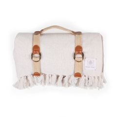 Montecito Picnic Blanket W/Harness, White/Taupe Windowpane