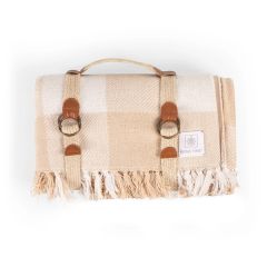 Montecito Picnic Blanket With Harness, Beige Gingham