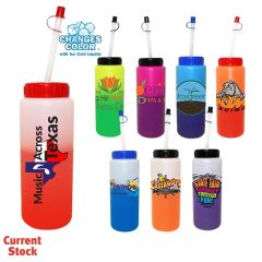 Mood 32 Oz Sports Bottle With Flexible Straw, Full Color