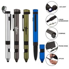 Multifunctional 6 In 1 Compass Flashlight Touch Screen Pen