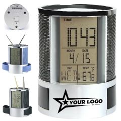 Multifunctional Digital Desk Clock With Display & Pen Holder