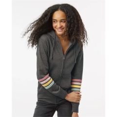 Mv Sport Women's Striped Sleeves Full-Zip Hooded Sweatshirt