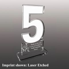 Number Five Shaped Acrylic Award - Laser Etched