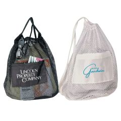 Nylon Mesh Drawstring Gym & Sports Backpack W/ Zipper Pocket