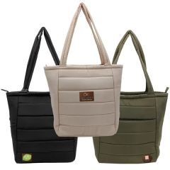 Otaria Puffy Recycled Tote Bag, Leather Patch - Full Colo