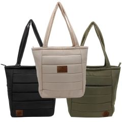 Otaria Puffy Recycled Tote Bag, Leather Patch - Laser Eng