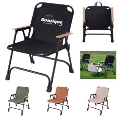 Outdoor Padded Foldable Camping Chair With Wood Armrests
