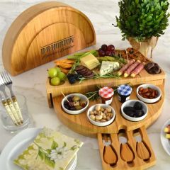 Patented Two Level Bamboo Charcuterie Board Set 16 Inch Diameter