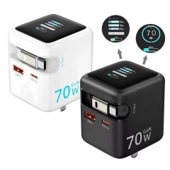 Pd70w Gan Retractable USB-C Charger With Smart Display