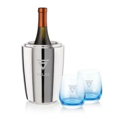 Pescara Wine Cooler & Soudan Blue Stemless Wine
