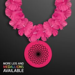 Pink Flower Lei Necklace With Medallion Non-Light Up