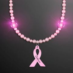 Pink Pearls Light Up Short Necklace 27 Inch W Ribbon Medallion