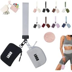 Portable Dual Pouch Wristlet Keychain Wallet With Zipper