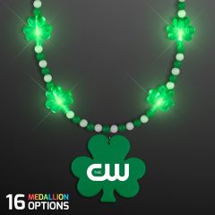Pretty Light Up Shamrock Bead Necklace With Medallion
