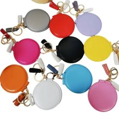 PU Leather Pocket Makeup Mirror With Tassels Bag Charm