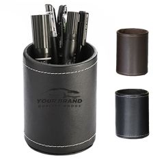 PU Leather Round Pen &pencil Stationery Stand Desk Organizer