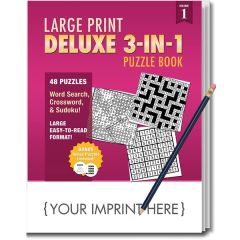 Puzzle Pack, Large Print Deluxe 3-In-1 Puzzle-Book W Pencil