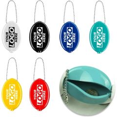 PVC Oval Soft Touch Squeeze Coin Holder Chain Travel Purse