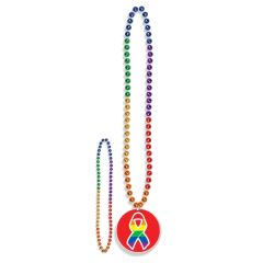 Rainbow Beads With Full Color Custom Decal On Medallion