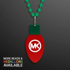 Red Bulb Medallion On Green Beads Non-Light Up