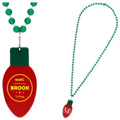 Red Bulb Medallion On Green Beads Non-Light Up