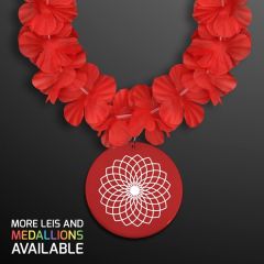 Red Flower Lei Necklace With Medallion Non-Light Up